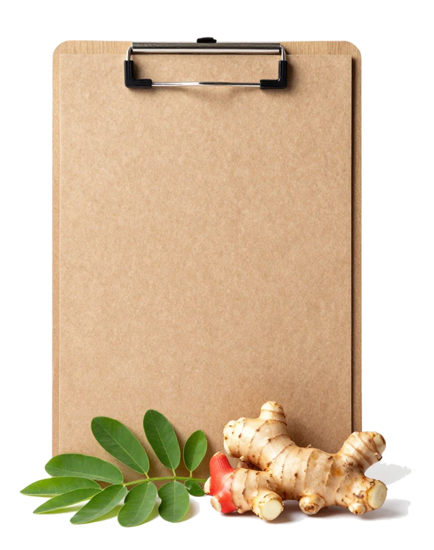 Panel ringkasan bahan herbal dan linimasa peracikan; angka contoh